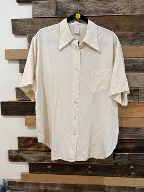 Express Silk button front shirt top blouse sz L